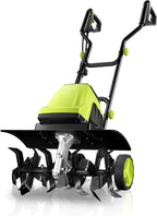 Electric Corded Tiller Cultivator, 15-Amp, 18-Inch Width, 9-Inch Depth, 24 Steel Tines - Green