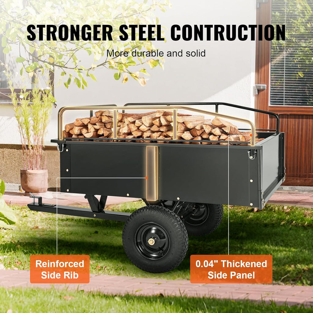 VEVOR Steel ATV Dump Cart, 750 lbs, 15 Cubic Feet - Garden Utility Trailer