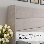 Queen Size Lift-Up Storage Bed With Wingback Headboard, Upholstered Platform Bed Frame With Hidden Storage