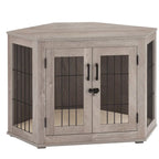 Unipaws Corner Wooden Dog Crate Furniture, Medium, Weathered Gray - Indoor Pet Kennel End Table With Cushion