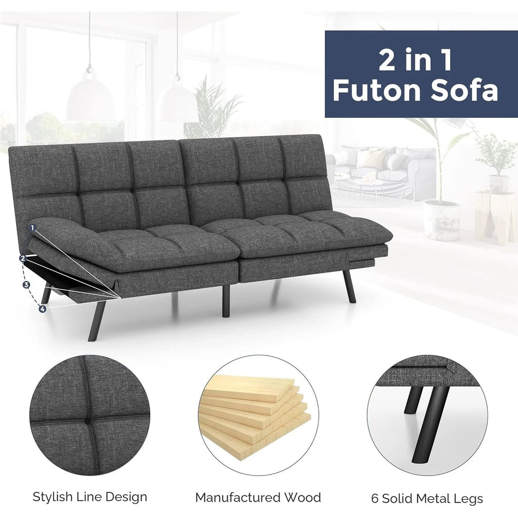 Convertible Futon Sofa Bed With Memory Foam, 71in