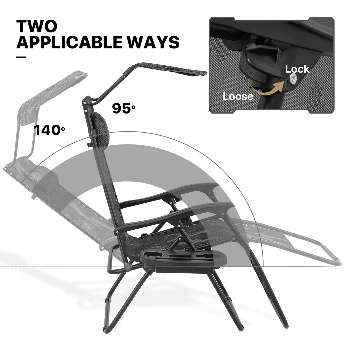MoNiBloom Zero Gravity Reclining Chairs Set Of 2 With Canopy Shade And Headrest, Black - 330 lbs
