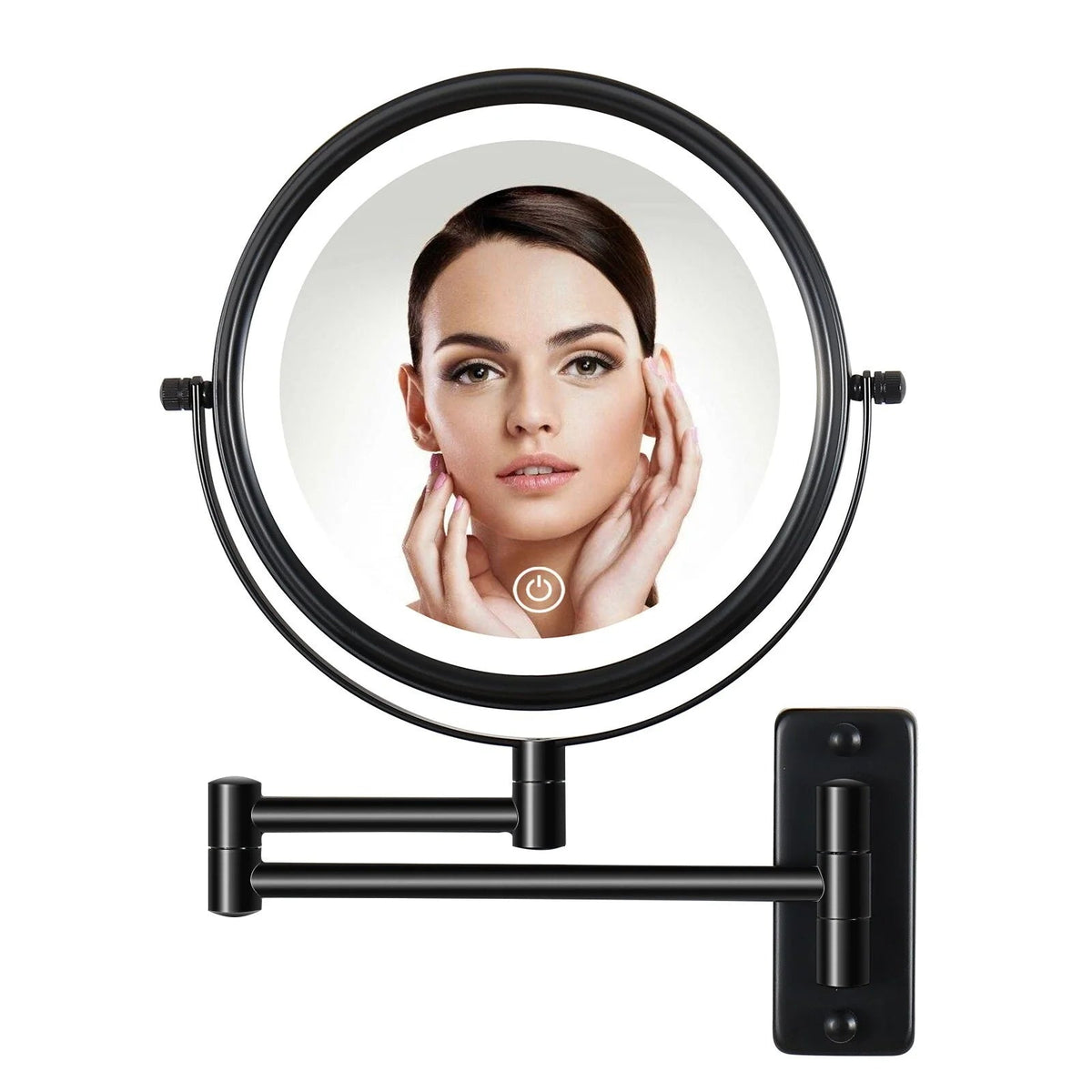 8 Inch Round Wall-Mounted Makeup Mirror, Rechargeable, 1X/10X Magnification, 3-Color LED Lights
