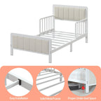 Yoneston Toddler Metal Platform Bed Frame With Guardrails And Upholstered Headboard - White