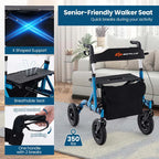 Foldable Rolling Rollator Walker With Seat, 9.5 Inch Pneumatic Wheels