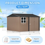 JAXPETY 10 x 10 ft Outdoor Metal Storage Shed With Window And Lockable Door - Brown