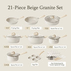 Nonstick Granite Kitchen Cookware Set, 21-Piece, Beige, Induction