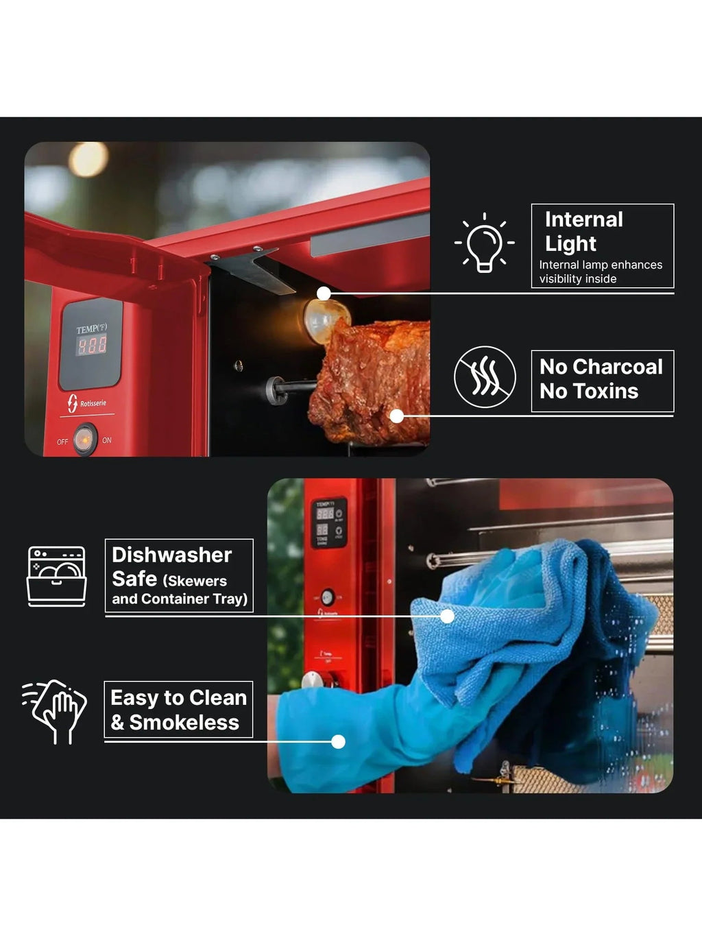 Brazilian Flame Churrasco Propane Gas Rotisserie Oven Grill Roaster With Auto Rotating Skewers - 2024 Series