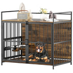 ROOMTEC Large Dog Crate Furniture With Adjustable Bowls, Steel Frame, 48in x 30.3in x 43in
