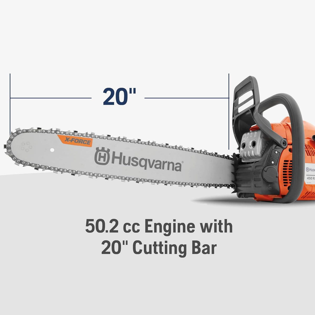 Husqvarna 450 Rancher 20 Inch Gas Chainsaw, 50.2-cc 3.2-HP 2-Cycle X-Torq Engine - 970613120