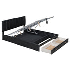 Roomfitters Full Size Upholstered Platform Bed With Hydraulic Storage System, 2 Drawers, Black - 78in L x 60.6in W x 37.8in H
