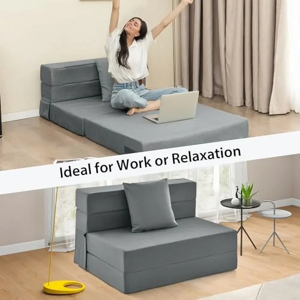 ASDRFYU 6 Inch Tri-Fold Folding Sofa Bed With Pillow