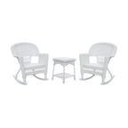 Jeco Resin Wicker Outdoor Patio Rocker Chair And End Table Set, 3-Piece, White
