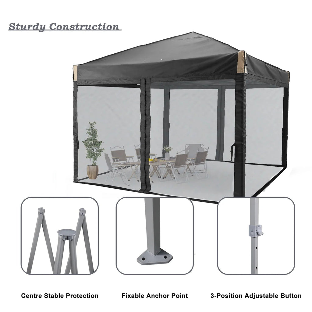 Aoodor Pop Up Canopy 12'x12' With Removable Mesh Sidewalls - Black