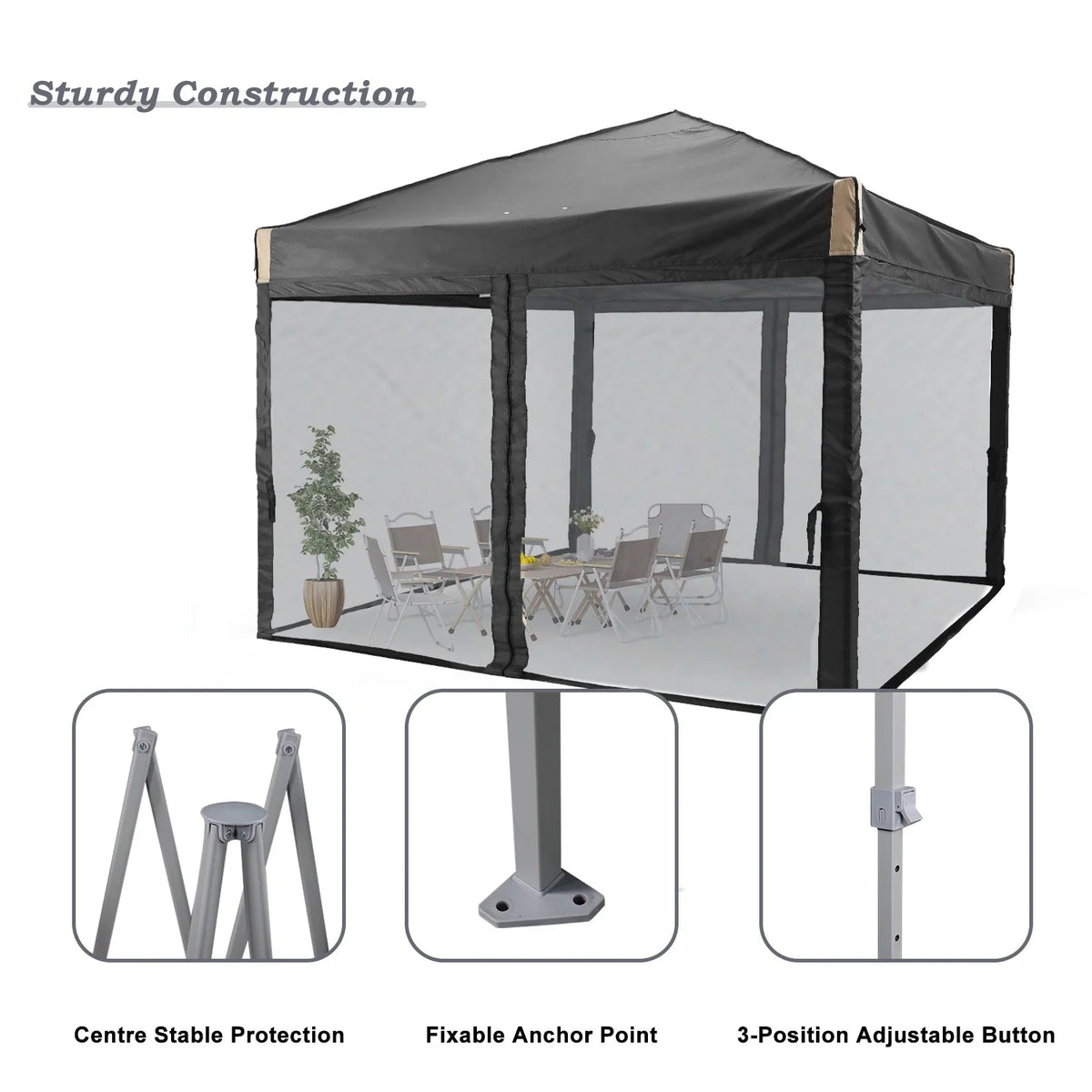 Aoodor Pop Up Canopy 12'x12' With Removable Mesh Sidewalls - Black