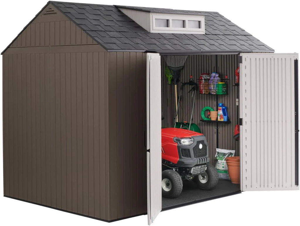 Rubbermaid Resin Outdoor Storage Shed With Floor, 7 x 7 Ft, Gray