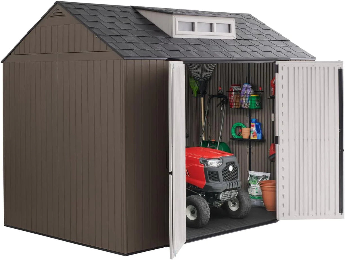 Rubbermaid Resin Outdoor Storage Shed With Floor, 7 x 7 Ft, Gray