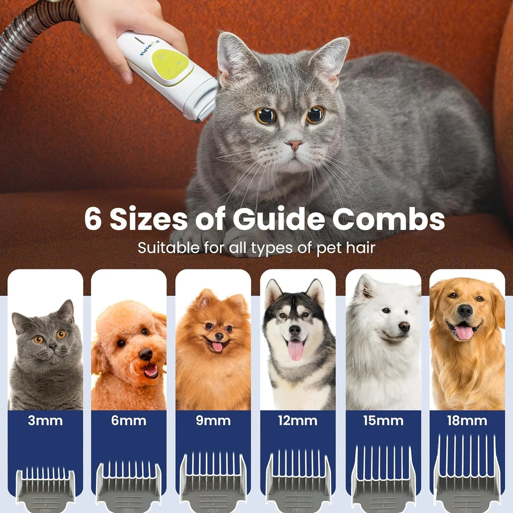PAWSPIK Pet Grooming Vacuum Kit, 7 Tools, 6 Suction Levels, 2.2L Dust Bin - GroomingPro Rx