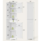 67 Inch Tall Narrow Bathroom Linen Storage Cabinet, 5-Tier Solid Wood Freestanding