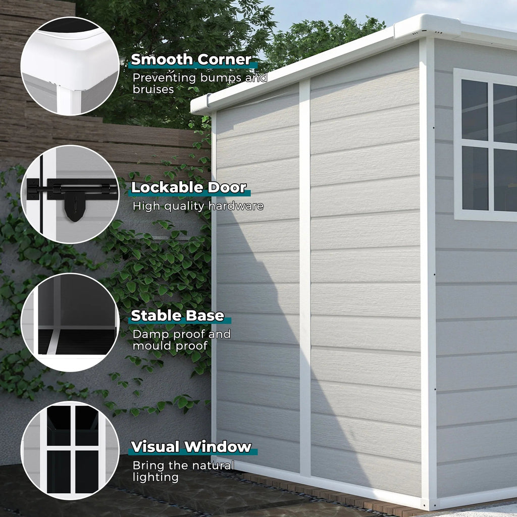 Seizeen Outdoor Resin Storage Shed, 41 Cu. Ft. / 306 Gal, Gray, 3 Doors With Floor