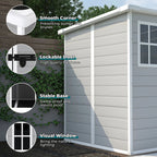 Seizeen Outdoor Resin Storage Shed, 41 Cu. Ft. / 306 Gal, Gray, 3 Doors With Floor