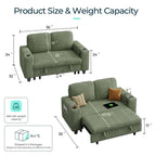 LINSY HOME Pull-Out Chaise Loveseat Sofa, 56 inch, Dark Green - USB and Cup Holders