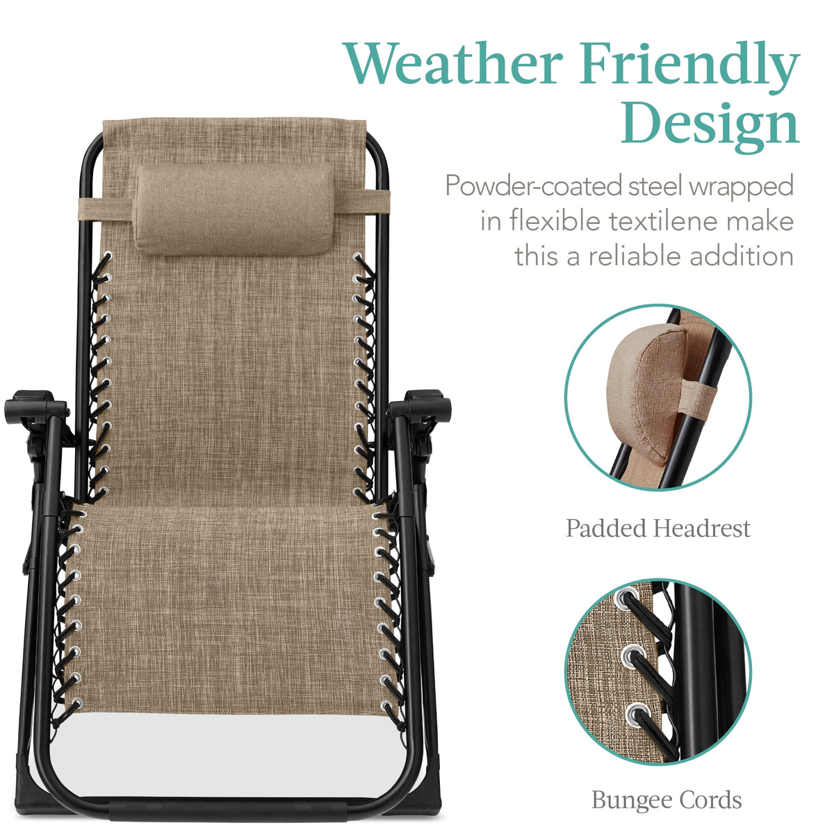 Best Choice Products Oversized Zero Gravity Folding Recliner With Removable Cushion And Side Tray - Fossil Gray
