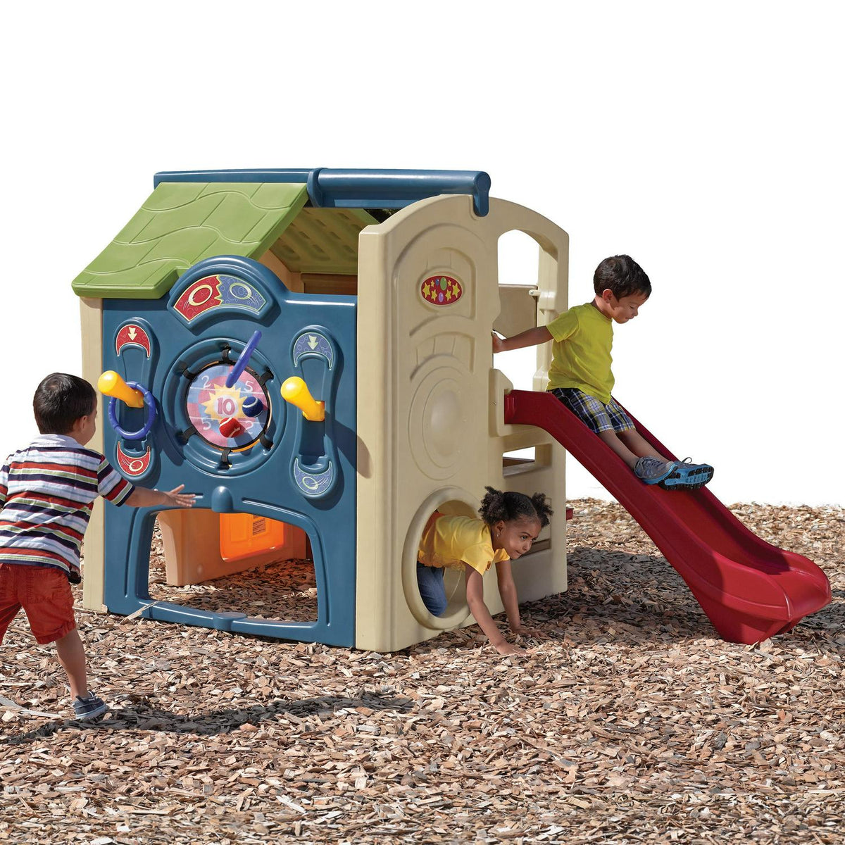 Step2 Neighborhood Fun Center Brown Plastic Playhouse With Slide - 851000
