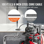 VEVOR Drain Cleaner Machine 100FT x 1/2 Inch, 550W, Red + Black - Drain Cleaner Machine 100 FT x 1/2 Inch