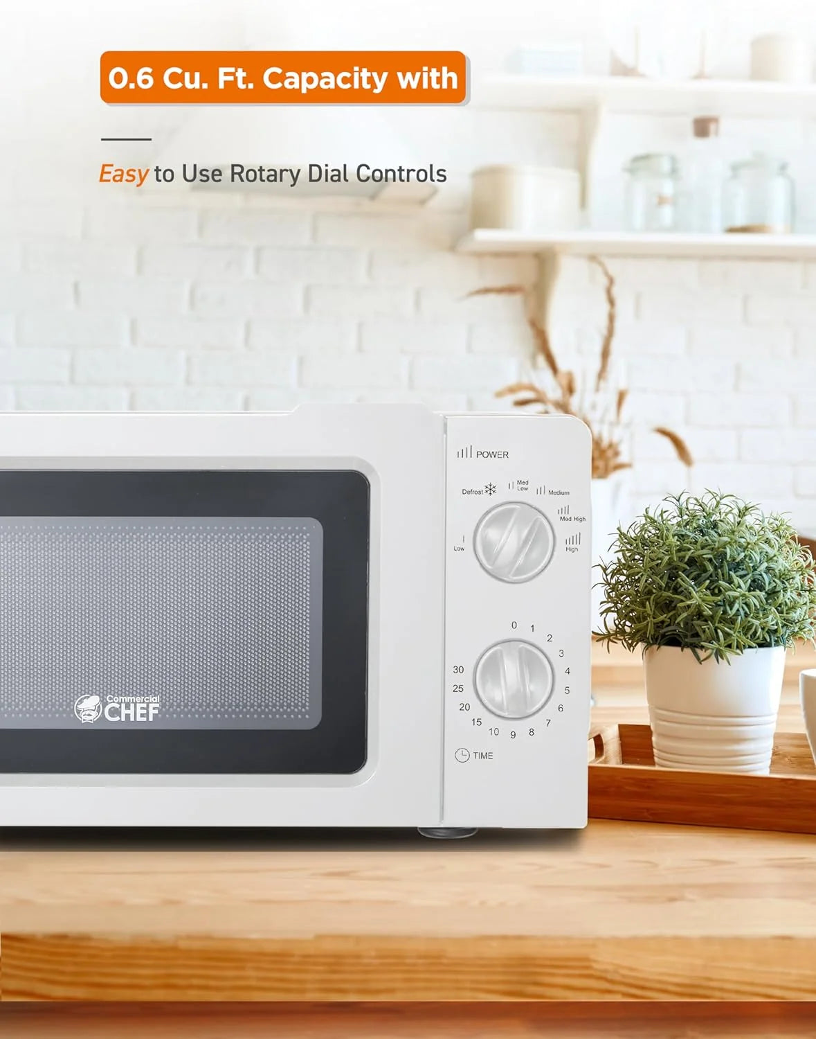 CHEF Countertop Microwave, 0.6 Cubic Foot, 600W, Black