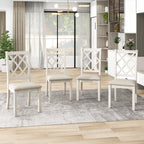 Llinc Store 5-Piece Round Dining Table Set For 4 With Upholstered Chairs, Walnut Table/Beige Chairs