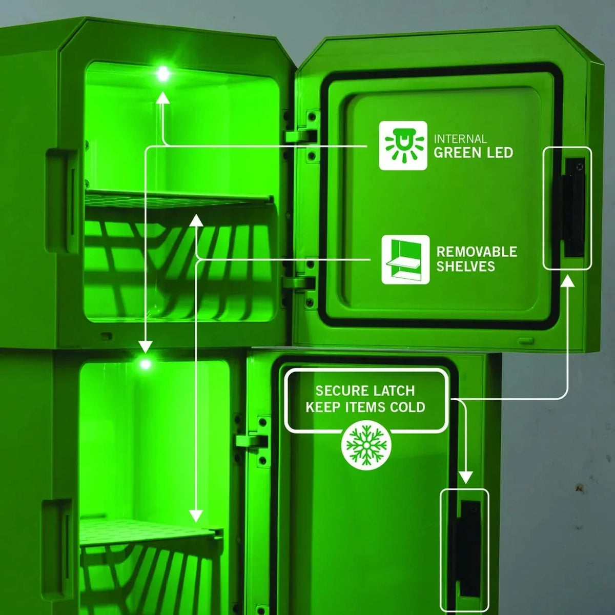 Minecraft Creeper 2 Door Mini Fridge, 8L, Green, 25.2 in H x 9.5 in W x 9.1 in D