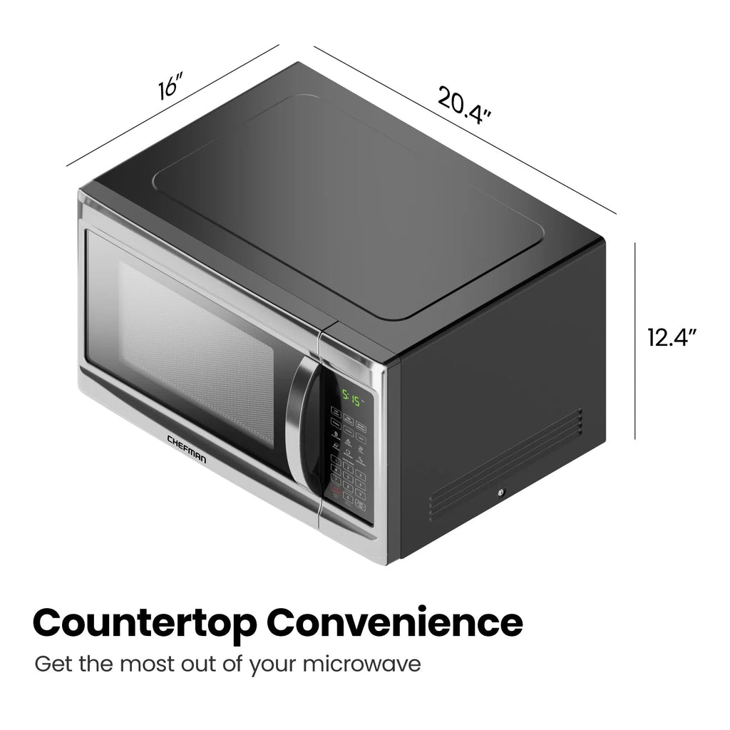 Chefman Countertop Microwave Oven, 0.9 Cu Ft, 900 Watts, Stainless Steel - CRJ55-SS-9