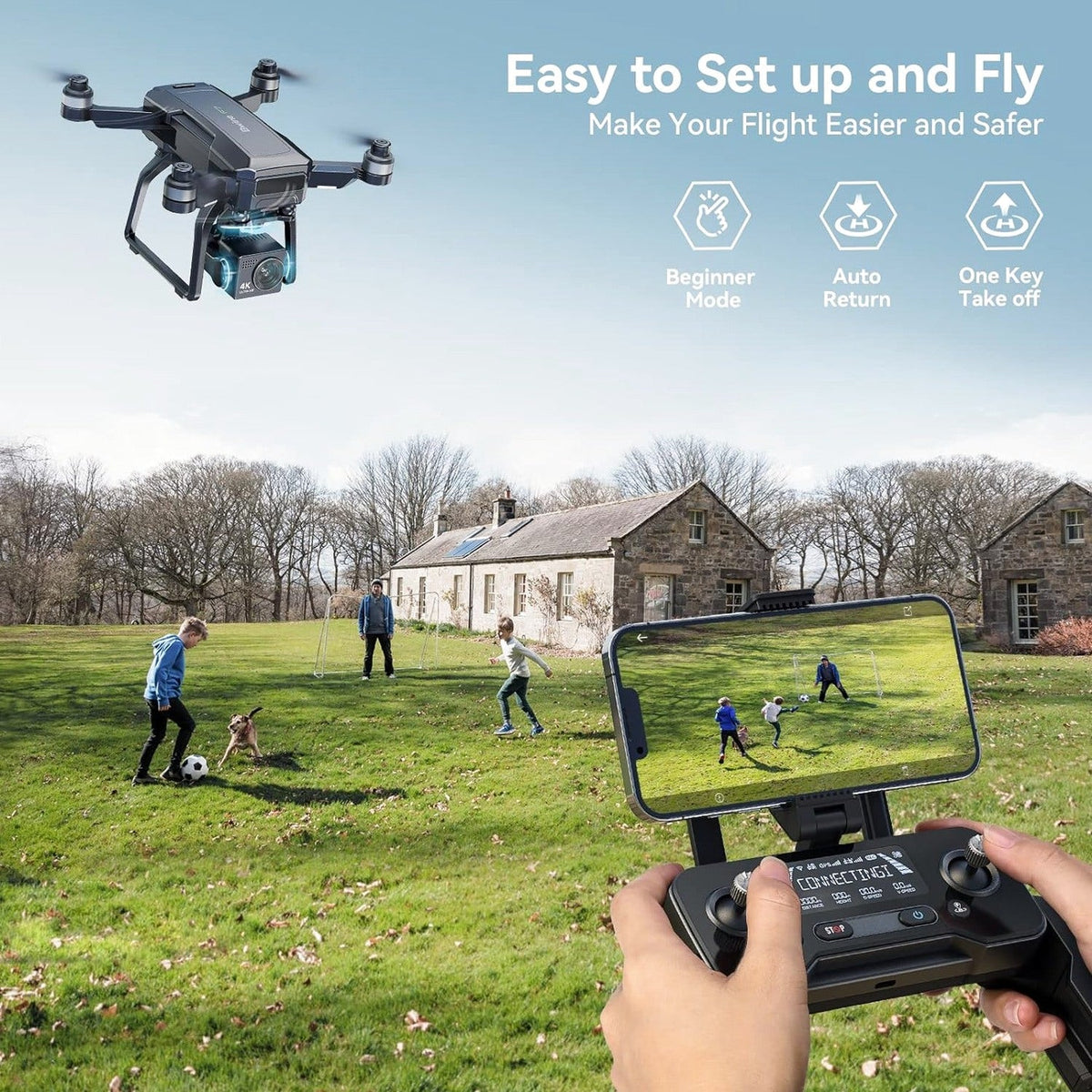 Bwine GPS Camera Drone With 4K Night Vision, 3-Axis Gimbal, 3 Batteries, Black - F7GB2 3B