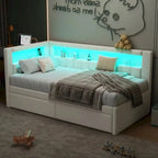 Upholstered Platform Bed Frame With USB Charging, LED Accent Lights And 2 Storage Drawers - Full/Twin