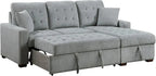 L-Shaped Sleeper Sectional Sofa With Right-Side Storage Chaise And Pull-Out Bed - Gray Fabric