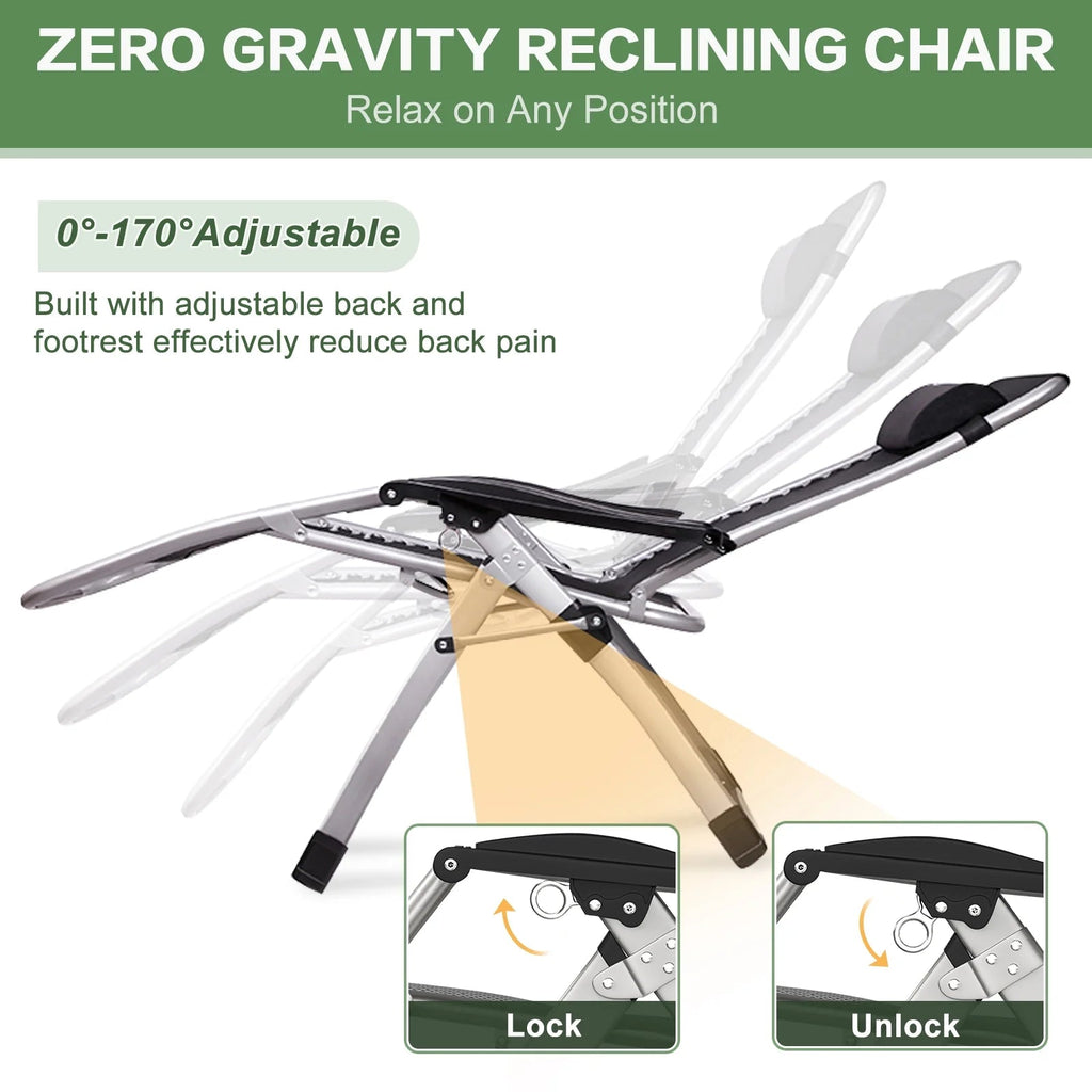 NAIZEA Zero Gravity Lawn Recliner Chairs, 2 Pack, Black
