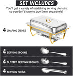 Chafing Dish Buffet Set, 8 Qt, 4 Pack, Full Size Pan, Half Gold