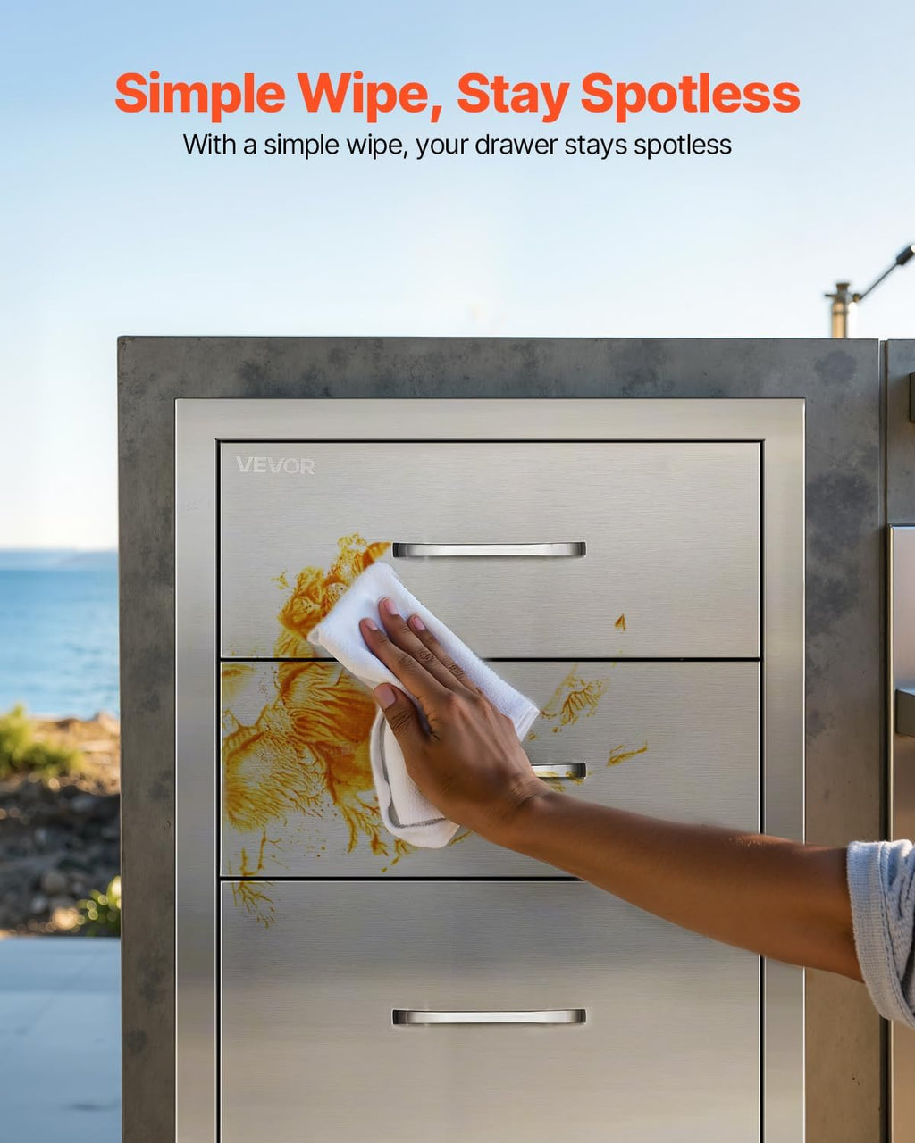 VEVOR Outdoor Kitchen Drawer Cabinet, Stainless Steel, 18.11 inch W x 23.23 inch D x 23.23 inch H, 3 Drawers