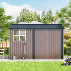 JAXPETY 10 x 10 ft Outdoor Metal Storage Shed With Window And Lockable Door - Brown