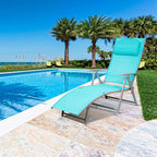 7 Position Folding Outdoor Chaise Lounge Chair With Cushion And Pillow