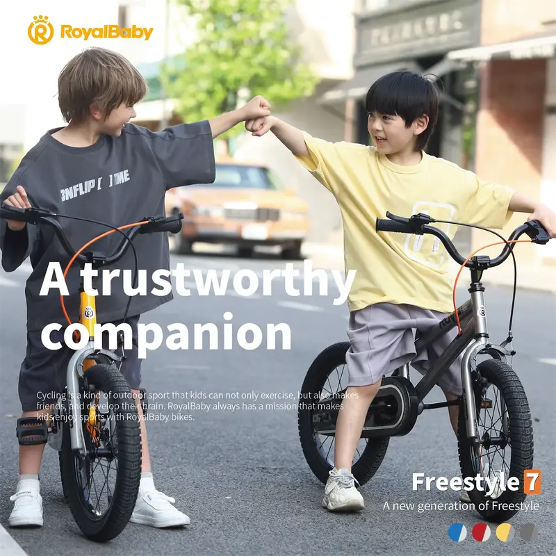 Royalbaby Freestyle 7 Kids' Bike 14 Inch Gray - Dual Handbrakes, Kickstand, Water Bottle, Ages 3-5