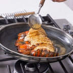 HexClad Hybrid Stainless Steel Cookware Pan Set, 6 Piece, 8 inch, 10 inch, 12 inch, Glass Lids, Black
