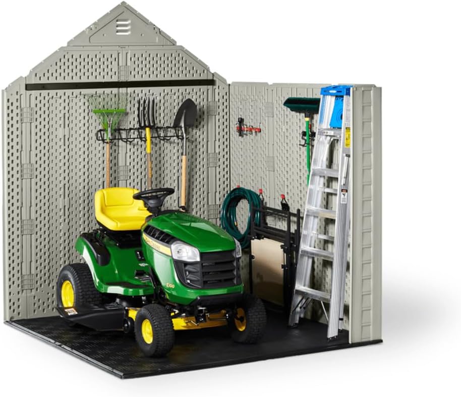 Rubbermaid Resin Outdoor Storage Shed With Floor, 7 x 7 Ft, Gray