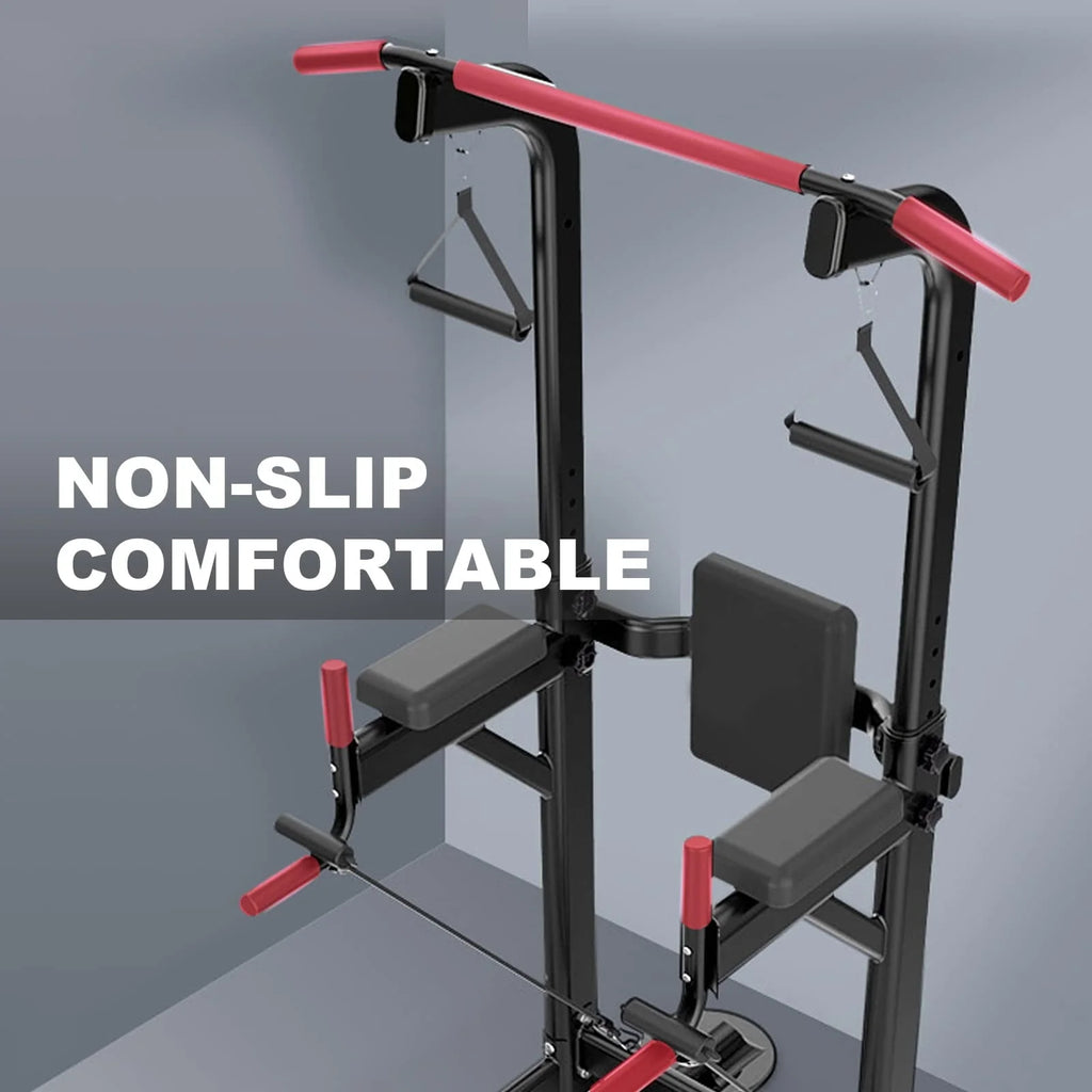 PROHIKER Power Tower Dip Station With Backrest And Resistance Band, Black