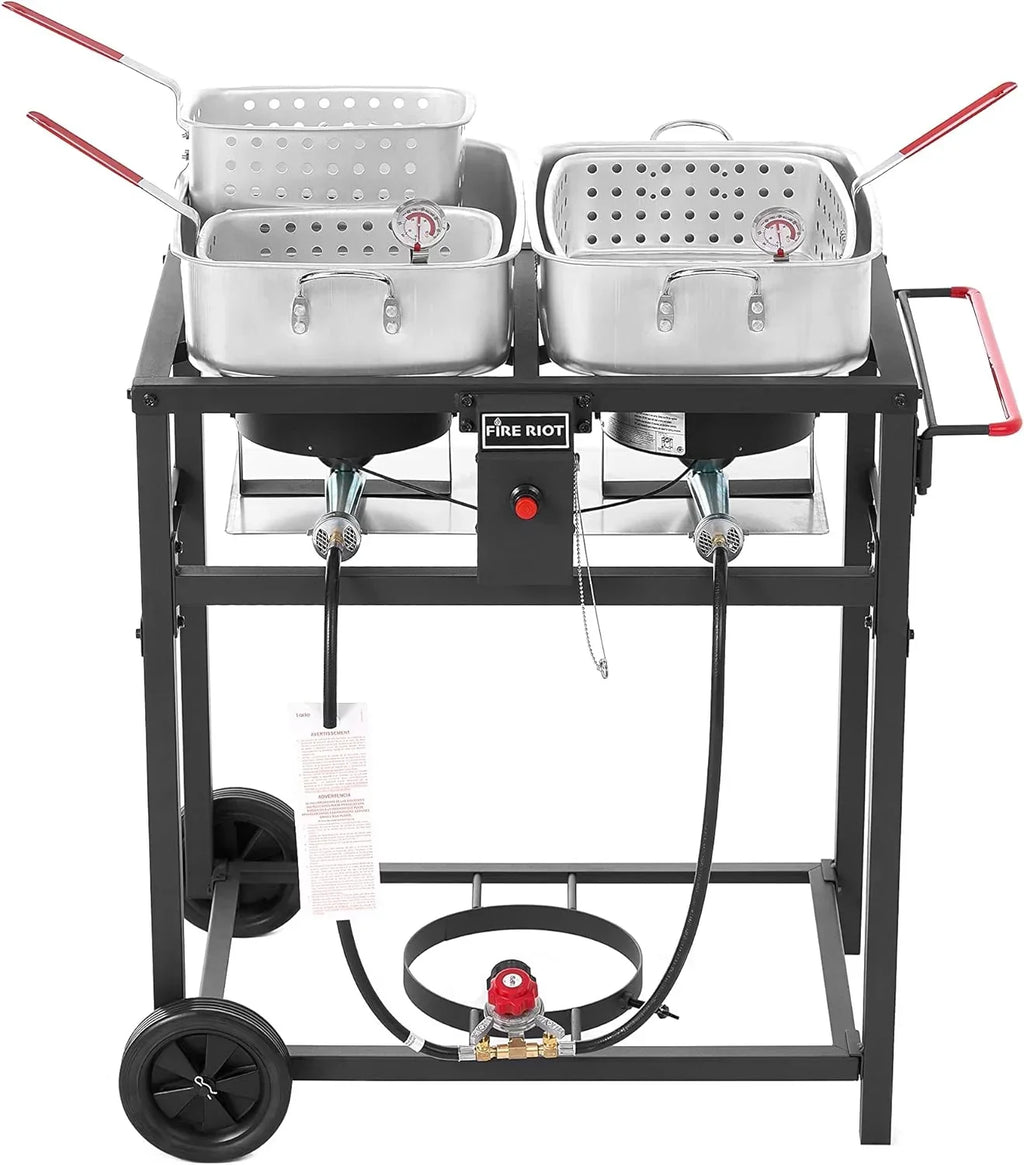Propane Outdoor Double Burner Deep Fryer Cart With 2 18 qt Aluminum Pots And Frying Baskets