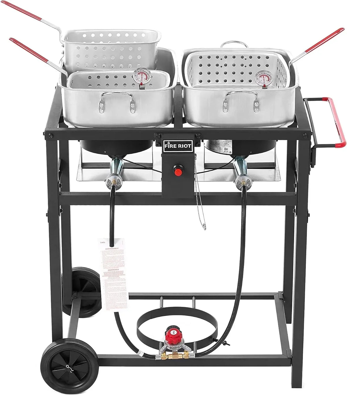 Propane Outdoor Double Burner Deep Fryer Cart With 2 18 qt Aluminum Pots And Frying Baskets