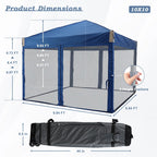 Aoodor Pop Up Canopy 12'x12' With Removable Mesh Sidewalls - Black