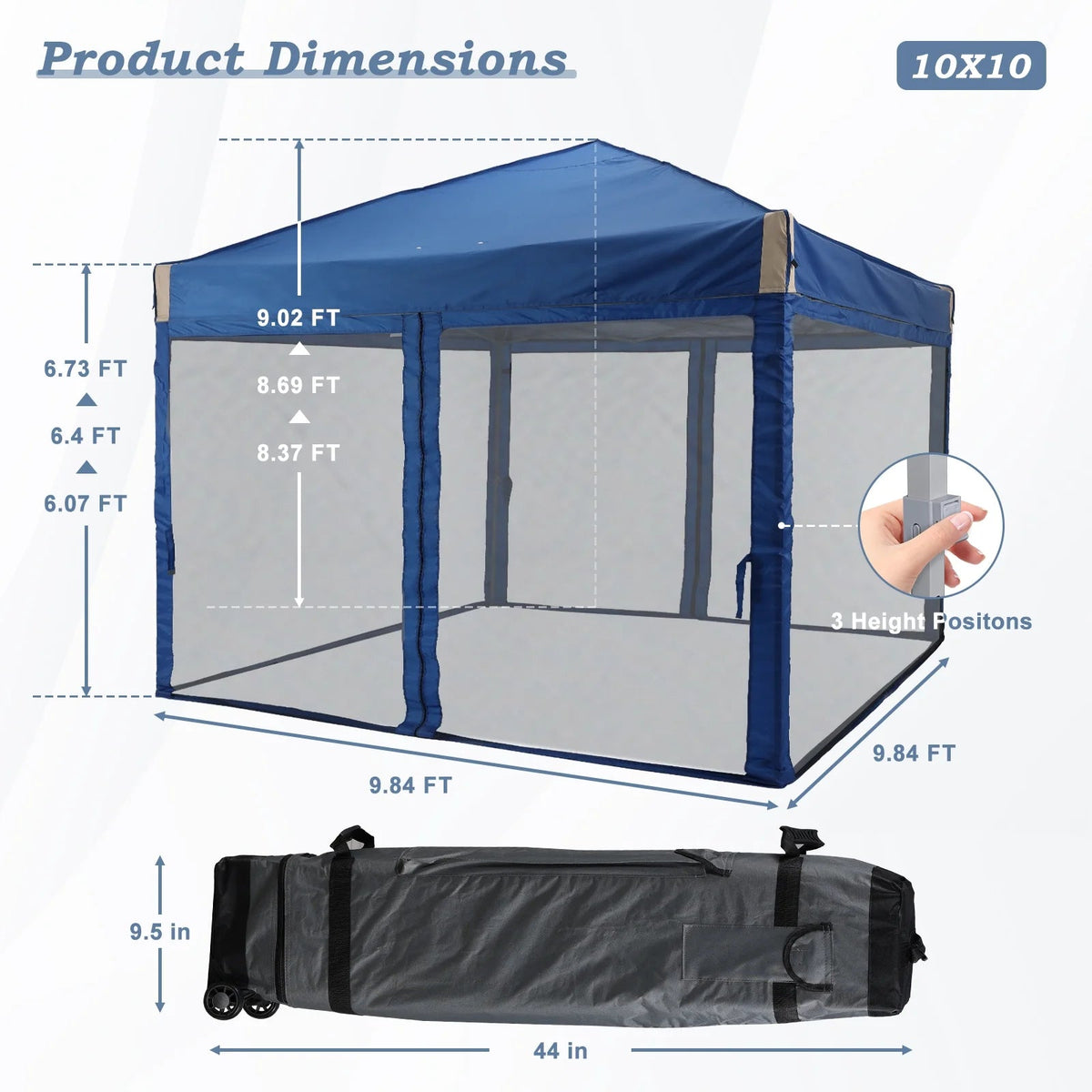Aoodor Pop Up Canopy 12'x12' With Removable Mesh Sidewalls - Black