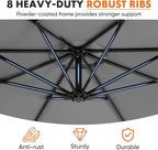 Sweetcrispy 9.8FT Offset Patio Umbrella With Easy Tilt Adjustment, 8 Ribs, Blue